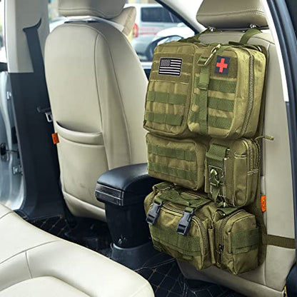 Universal Tactical Car Seat Back Organizer Bag Tactical Molle Vehicle Organizers Panel Vehicle Protector Organizers with 5 Detachable Pouches for Car Truck Ford Jeep
