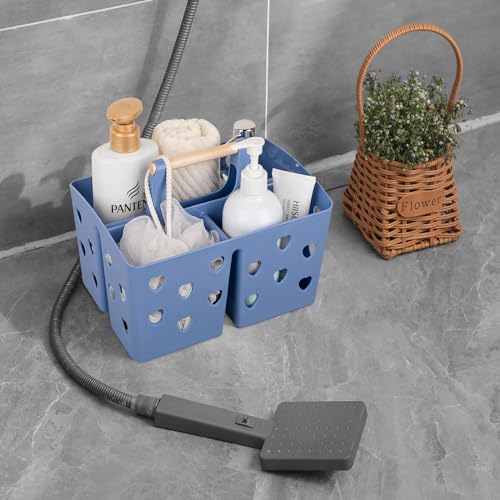 Portable Shower Caddy Plastic Shower Basket Organizer with Handle Dark Blue (12.64 Ounce)