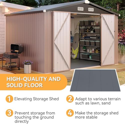 10x8FT Shed with Floor Galvanized Steel Outdoor Storage Shed