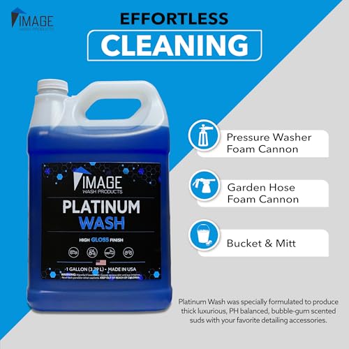Image Wash (1-Gallon Platinum Wash Car Soap Concentrated pH-Neutral Foam Soap for Foam Cannon & Bucket wipe Safe for Wax Ceramic Coatings High Lubricity Biodegradable Formula with Bubble Gum Scent (128 Fl Oz)