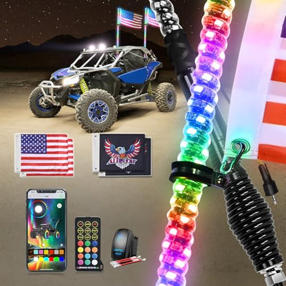 2PCS 3FT RGB LED Whip Light Remote App Control for ATV UTV Polaris