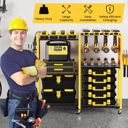 Heavy Duty Power Tools Organizer Cart with Charging Power Strip