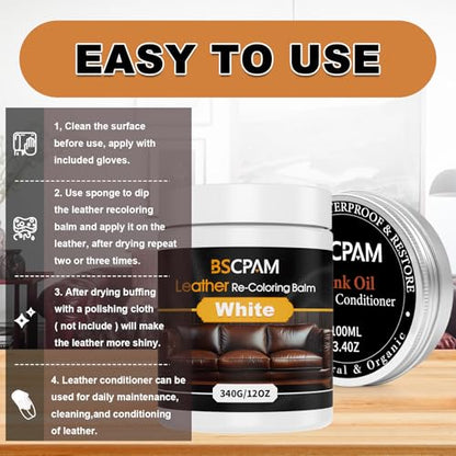 12oz Leather Recoloring Balm & 3.4oz Mink Oil Leather Conditioner kit