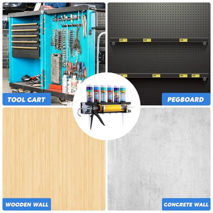2 Pack Caulking Tube and Gun Holder 6 Slot 16.3 x 6.1 x 3.4 inch Caulking Gun Storage Rack with Horizontally Base Sealant Organizer for Garage Workshop Work Van Wall Mounted Tubes and Nozzle (2 Count)
