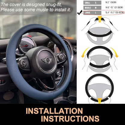Large Size Nappa Leather Steering Wheel Cover 15.75In