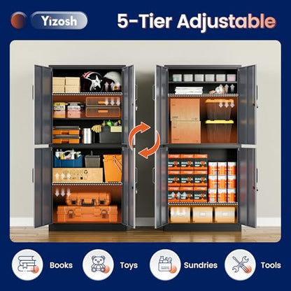 Metal Storage Locking Cabinet with 4 Doors and 2 Adjustable Shelves