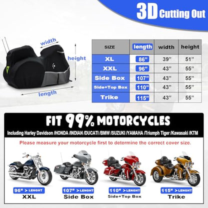 Trike Cover Motorcycle Cover Heavy Duty 420D Waterproof for Trike Models Harley Davidson freewheeler