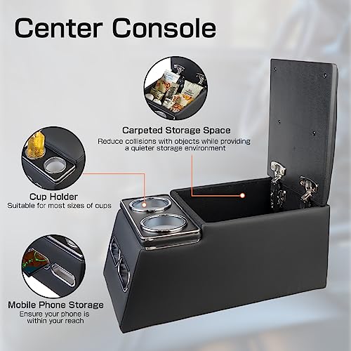 Center Console Organizer with Cup Holder& Phone Holder for Car & Van & Truck Floor Cab Back Bench Seat Armrest Middle Storage Box