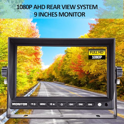 AHD 1080P 9" Wired Monitor Rear View Reverse Backup Night Vision Camera System