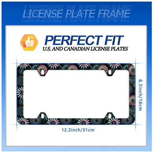 Mandala Flower License Plate Frame Stainless Steel Accessory 12.3x6.3 Inch