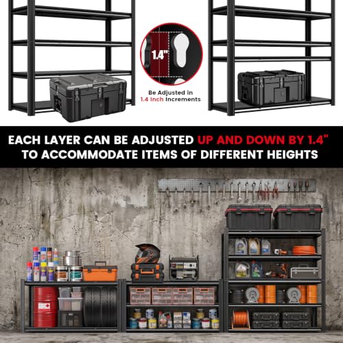5 Tier 60”W x 20”D x 78”H Heavy Duty Garage Storage Shelves 3300LBS Metal Garage Shelving Adjustable Garage Storage Shelving Units Metal Shelves for Industrial Shelf