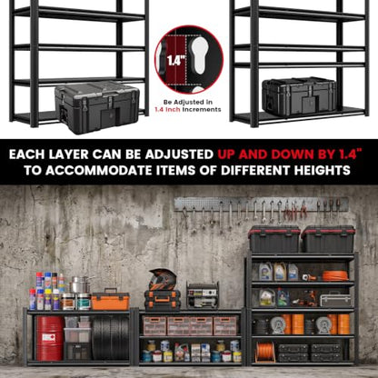 5 Tier 60”W x 20”D x 78”H Heavy Duty Garage Storage Shelves 3300LBS Metal Garage Shelving Adjustable Garage Storage Shelving Units Metal Shelves for Industrial Shelf