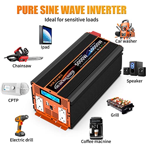 5000W Pure Sine Wave Power Inverter 12V DC to 110V 120V Converter for Family RV Off Grid Solar System Emergency Power Supply
