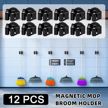 12 Pcs Magnetic Broom Holder Wall Mounted Anti Slip Rack (12 Count)