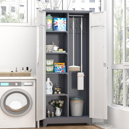 72'' Metal Utility Storage Cabinet with Pegboard & Tool Hanging Bars