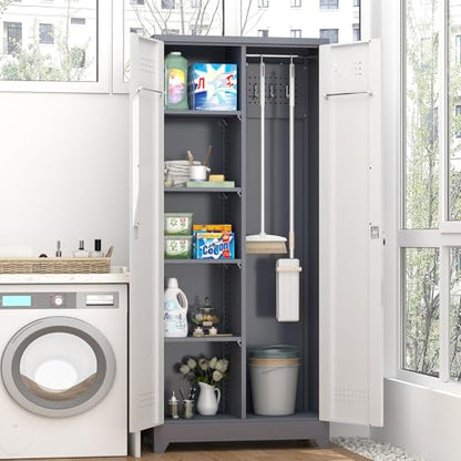 72'' Metal Utility Storage Cabinet with Pegboard & Tool Hanging Bars