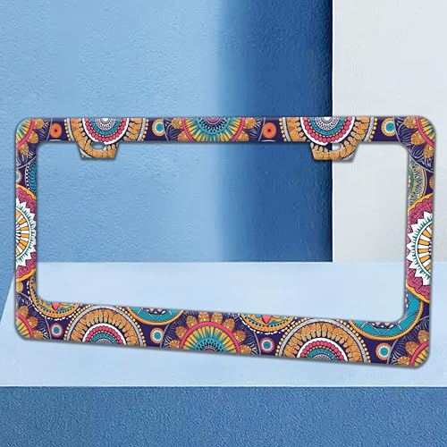 Mandala Flowers License Plate Frame Stainless Steel Auto Accessory 6x12 in