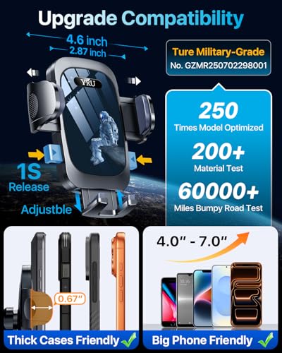 True Upgrade for Safety Car Phone Holder Mount [Patent & Military