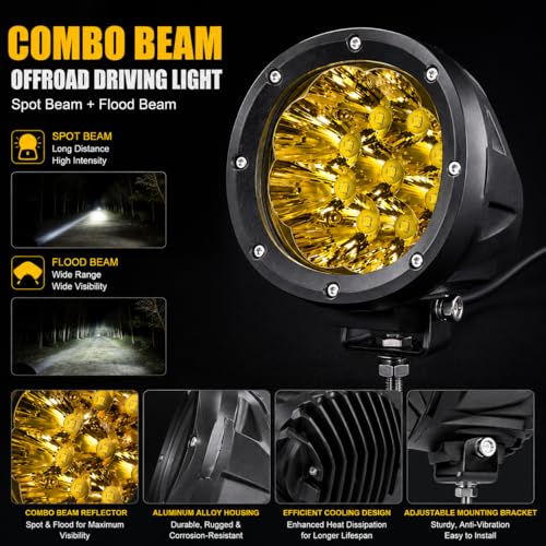 2PCS 4 Inch Amber LED Fog Lights 90W Round Off Road Driving Lights (2 Count)