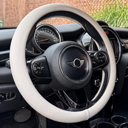 Large Size Nappa Leather Steering Wheel Cover 15.75 Inch White