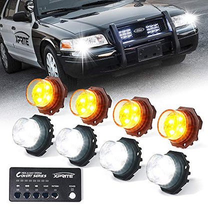 White Amber LED Hideaway Strobe Lights Kit