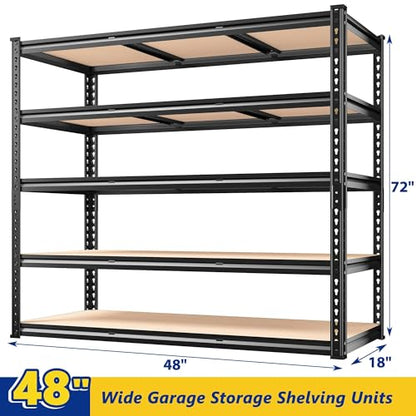 48" W Garage Shelving 3000LBS Storage Shelves 5 Tier Industrial Shelving Adjustable Metal Storage Shelves for Garage (2 Count)