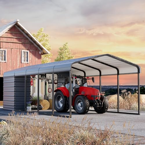 12x25 FT Metal Carport with Side Storage