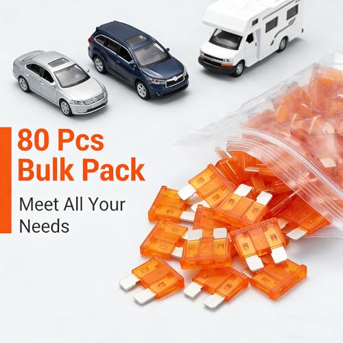 80Pcs) 5 Amp Standard Fuse, 5A Car Blade Fuses for Car/RV/Truck/SUV/Motorcycle/Boat (80 Count)