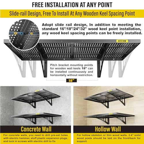 2 Pack 2x3ft Adjustable Garage Wall Shelving 560lbs Load Capacity Heavy Duty Wall Mounted Storage Shelf Metal Floating Shelves for Garage (2 Count)