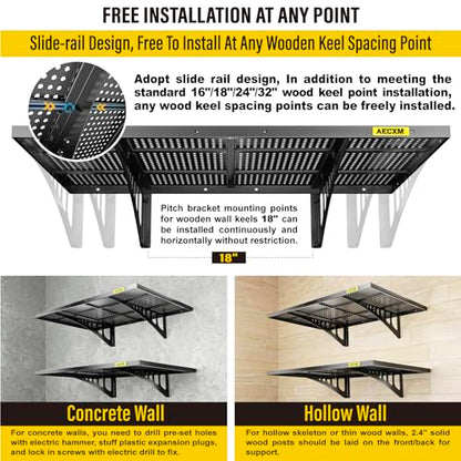 2 Pack 2x3ft Adjustable Garage Wall Shelving 560lbs Load Capacity Heavy Duty Wall Mounted Storage Shelf Metal Floating Shelves for Garage (2 Count)