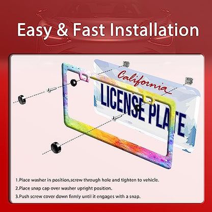Colorful Rainbow License Plate Frame Stainless Steel Decorative 12.3"x6.3"