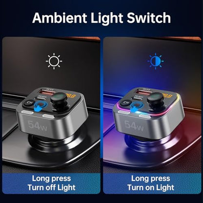 Bluetooth 5.4 FM Transmitter Car Adapter 54W