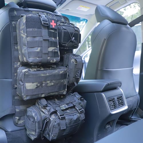 Universal Tactical Seat Back Organizer Vehicle Molle Panel Organizer Storage Bag with 5 Detachable Molle Pouch for All Vehicel Such as Jeep
