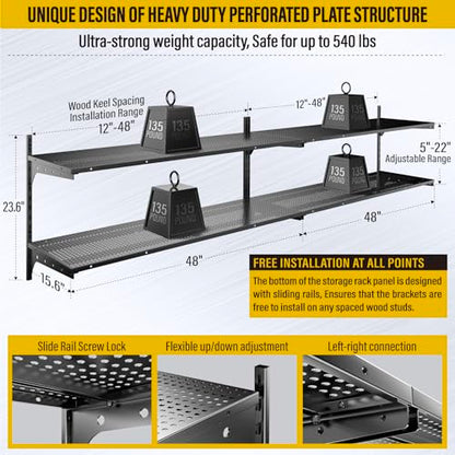 2 Pack 2 Tier 1.3x4ft Garage Shelving Wall Mounted (4 Count)