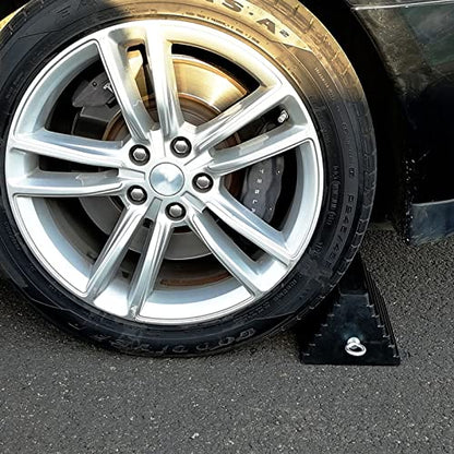 2 Pack Wheel Chocks Rubber Heavy Duty Black with Eyebolt (2 Count)