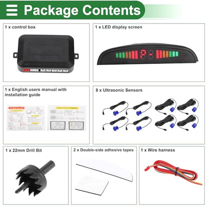 Universal Car Auto Vehicle Reverse Backup Radar System Reverse Parking Sensors Alarm Buzzer Reminder Distance Detection Dark Blue 8 Parking Sensors