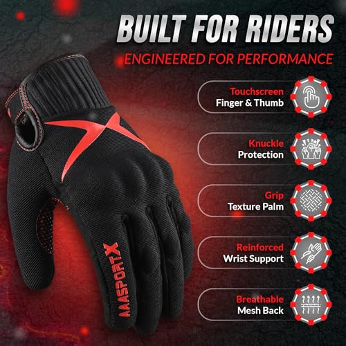 Breathable Motorcycle Gloves for Men with TPR & Kevlar Palm Protection Hard Knuckles Touchscreen