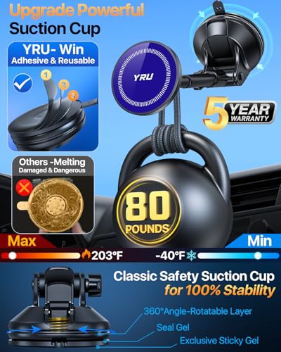 Upgraded Magnetic Phone Holder Car【Patented & Super Magnet】 for MagSafe Mount Dashboard Windshield Vent Magnet Phone Cradle Stand for iPhone 17 16 15 14 13 12 Pro Max Samsung Truck