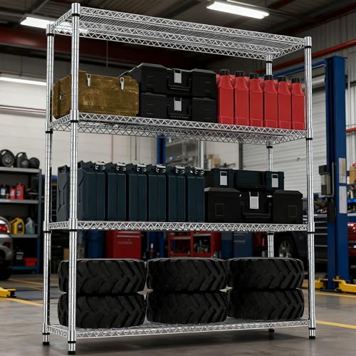 4 Tiers Shelf 2640 lbs Steel Storage Shelving Utility Shelving Unit Steel Organizer Wire Rack for Home (4 Count)
