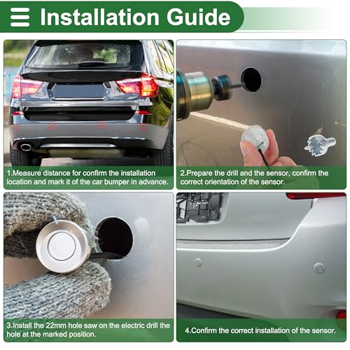 Auto Vehicle Reverse Backup Radar System Reverse Parking Sensors Sound Warning Alarm Buzzer Reminder Distance Detection Silver Tone 8 Parking Sensors