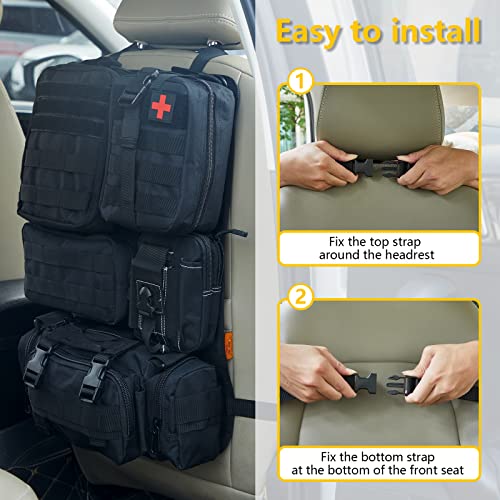 Universal Tactical Seat Back Organizer Vehicle Molle Panel Organizer Storage Bag with 5 Detachable Molle Pouch for All Vehicel Such as Jeep