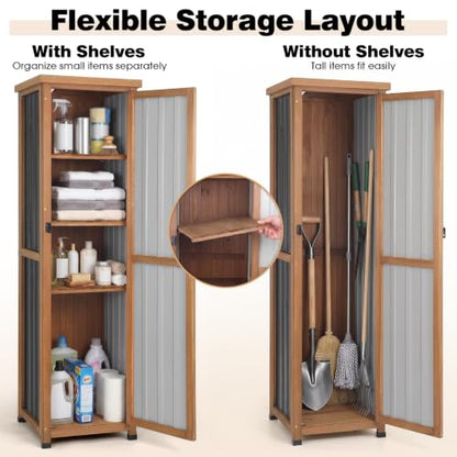62" H Tall Narrow Outdoor Storage Cabinet with Metal Top