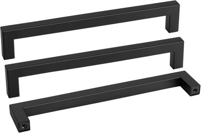 Goldenwarm 10 Pack Black Square Bar Cabinet Pull Drawer Handle Stainless Steel Modern Hardware for Kitchen and Bathroom Cabinets Cupboard,Center to Center 10in(256mm) Black Drawer Pulls