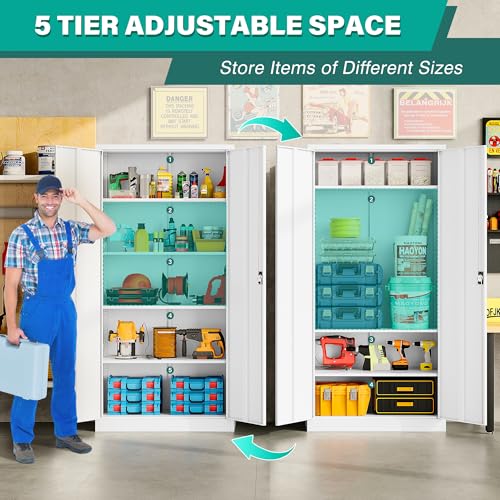 White Metal Storage Cabinet with Adjustable Shelves