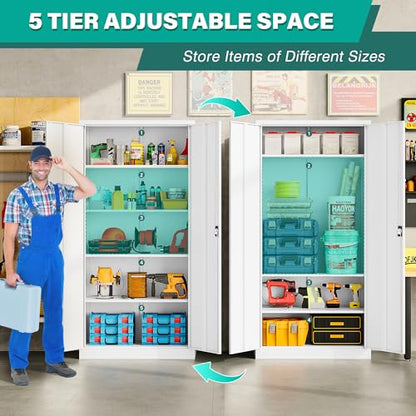 White Metal Storage Cabinet with Adjustable Shelves