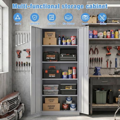 71 Inch Grey Metal Storage Cabinet with Locking Doors