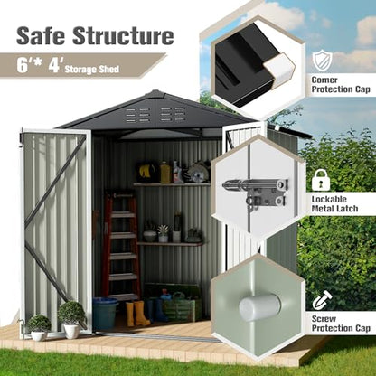 Metal Outdoor Storage Shed 6 x 4 FT Metal Shed with Lockable Door