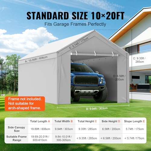 Carport Replacement Canopy Cover Top + Side Wall 10 x 20 ft