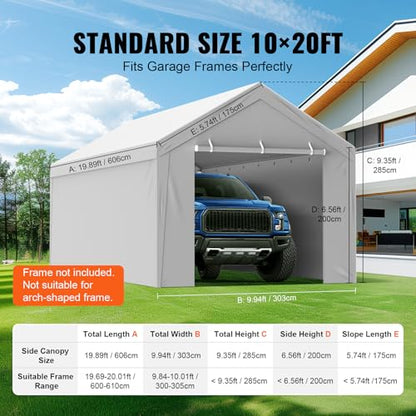 Carport Replacement Canopy Cover Top + Side Wall 10 x 20 ft