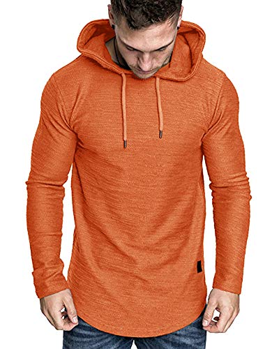 Mens Fashion Athletic Hoodies Sport Sweatshirt Solid Color Fleece Pullover Orange